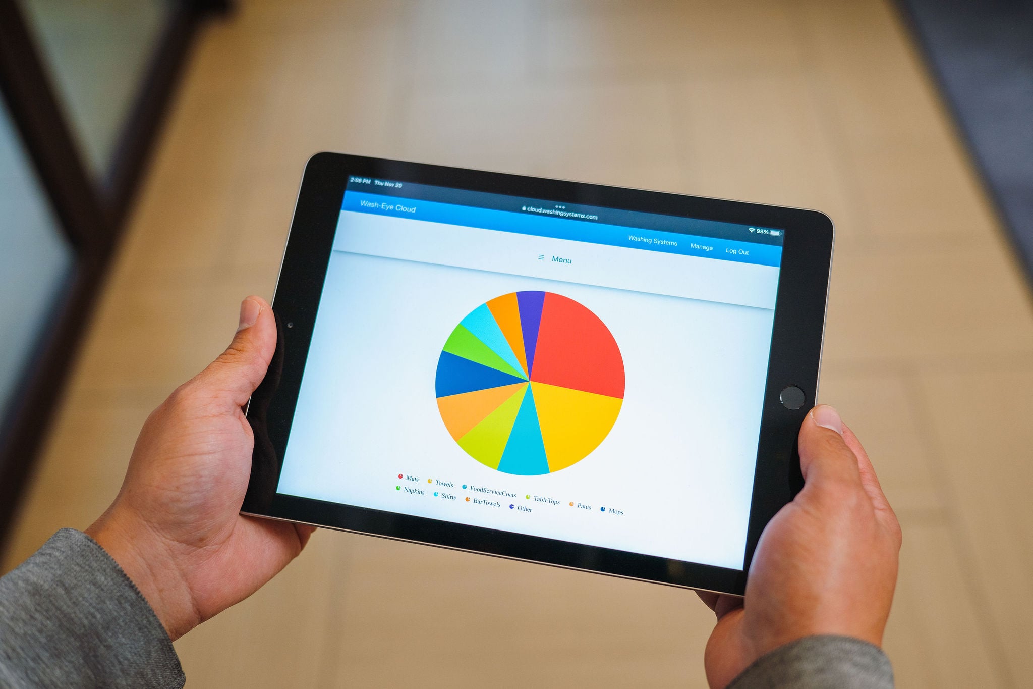 WASH-EYE analytics pie chart on iPad