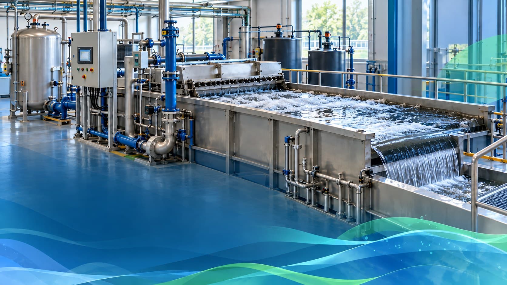 Laundry wastewater treatment system with a DAF unit and chemical feed tanks